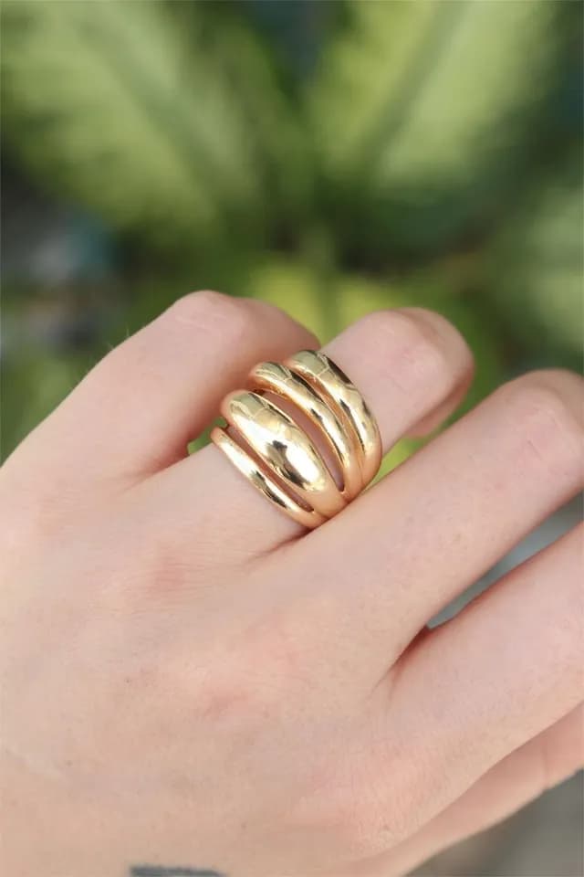 Gold Ayarlanabilir Tırtıklı Bombe Yüzük